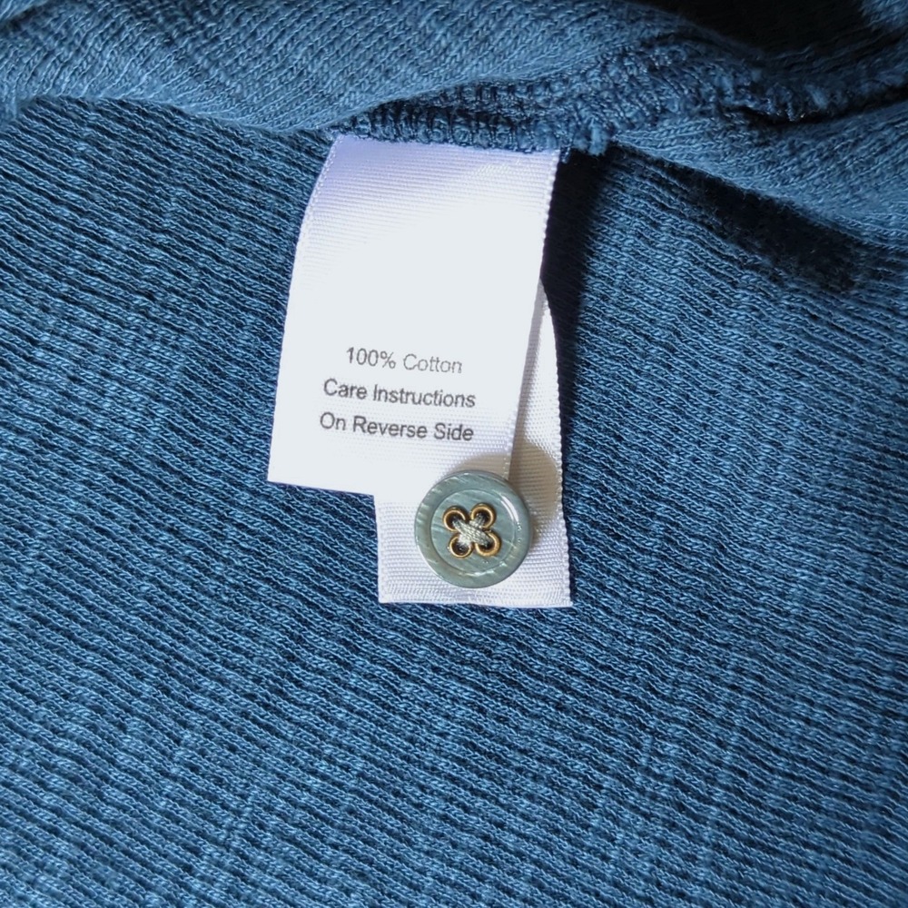 32 Bar Blues Henley Shirt Mens XL Blue Pique Cotton Knit Contrast Stitching - Picture 5 of 7